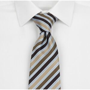 Ermenegildo Zegna Necktie Mens Brown Blue Striped Silk Italian Luxury Classic